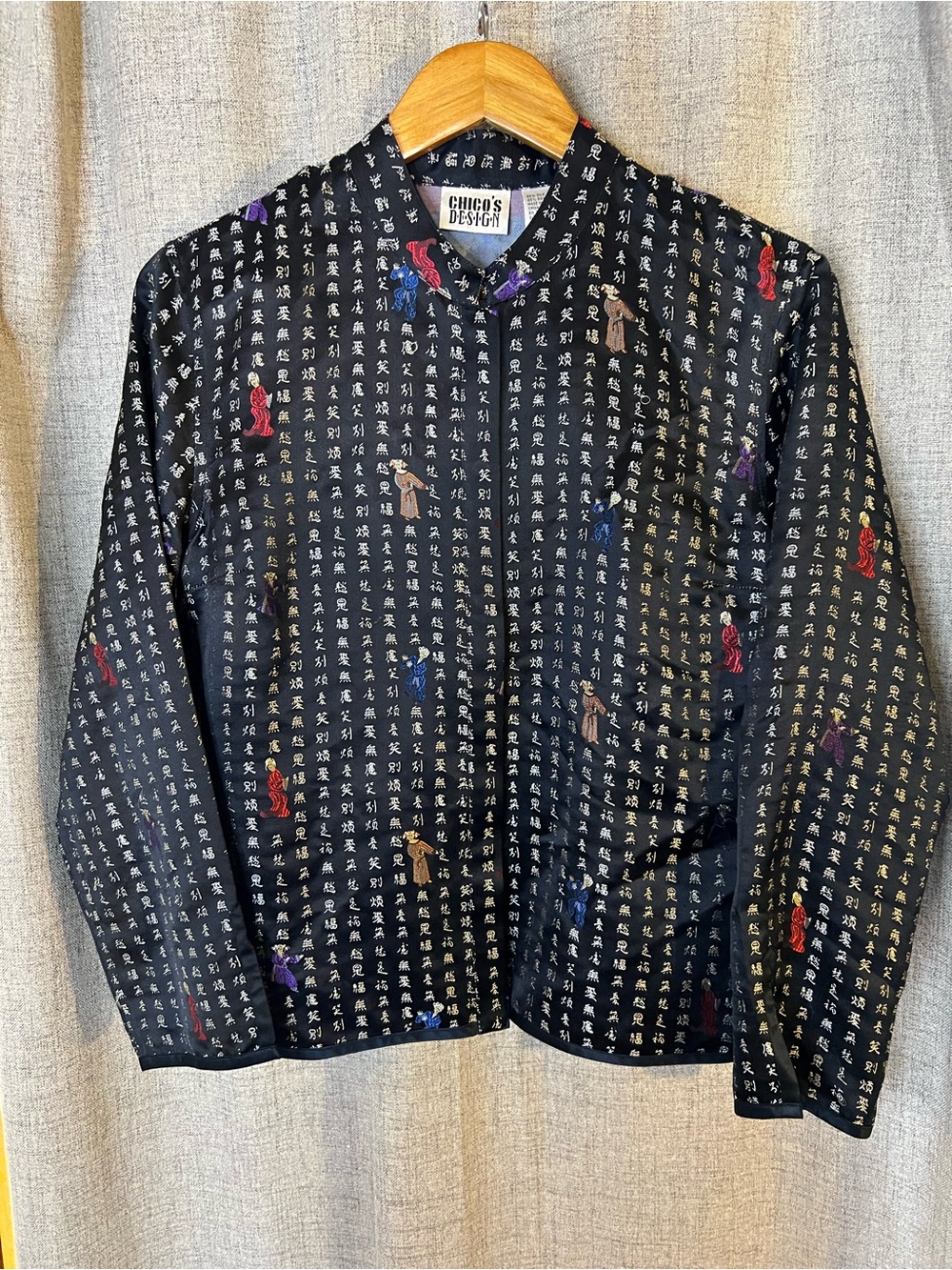 Chicos Vintage Silk Blend Button Down Blazer Mandarin Collar Maximalist Size 1